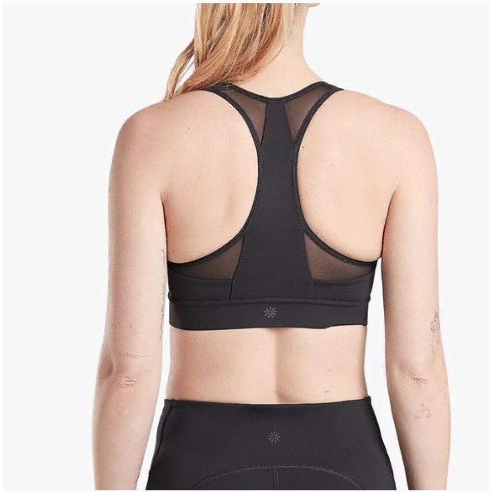 Athleta Sports Bra Size 34D/DD Black Medium Support Racerback Super Sonic Hustle